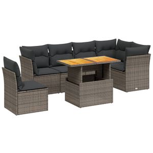 vidaXL 7-delige Loungeset met kussens poly rattan grijs