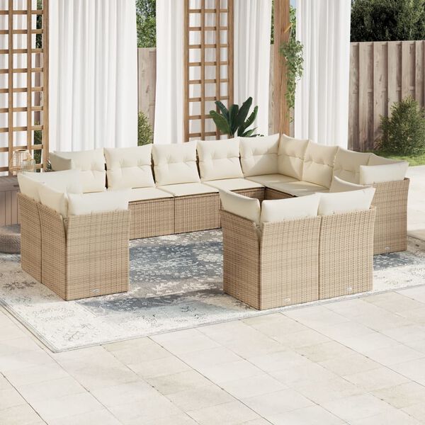 vidaXL 12-delige Loungeset met kussens poly rattan beige