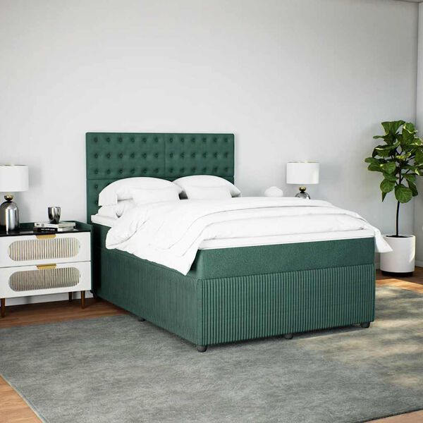 vidaXL Boxspring met matras fluweel donkergroen 140x190 cm