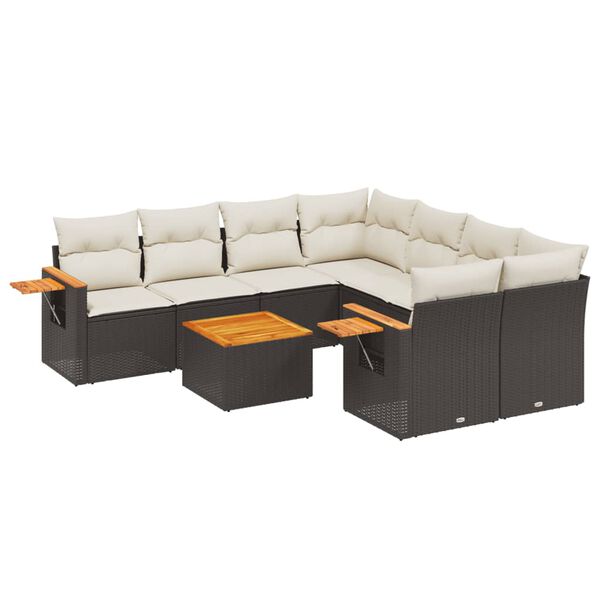 vidaXL 9-delige Loungeset met kussens poly rattan zwart