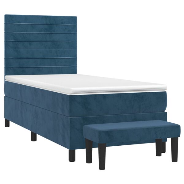 vidaXL Boxspring met matras fluweel donkerblauw 90x190 cm