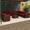 vidaXL 10-delige Loungeset met kussens poly rattan bruin
