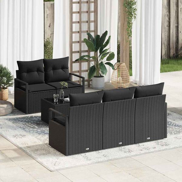 vidaXL Bankstel 6 pcs Zwart poly rattan