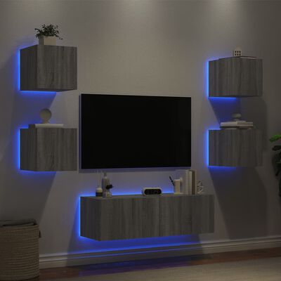 vidaXL 5-delige tv-wandmeubelset met LED-verlichting grijs sonoma