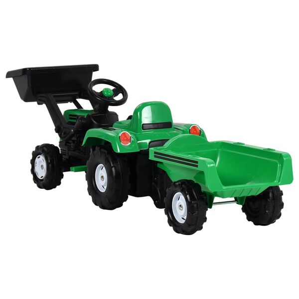 vidaXL Traptractor met aanhanger en graver groen en zwart
