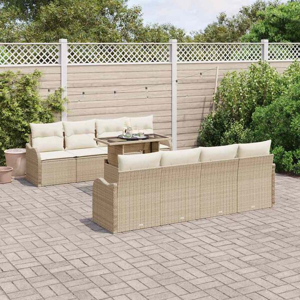 vidaXL Tuin Sofa Set met kussen met opslag 9 pcs Beige Poly riet