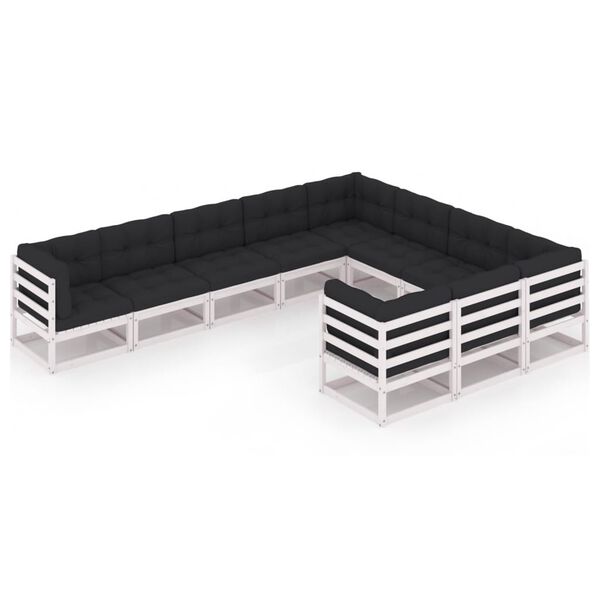 vidaXL 10-delige Loungeset met kussens massief grenenhout wit