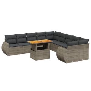 vidaXL 11-delige Loungeset met kussens poly rattan grijs