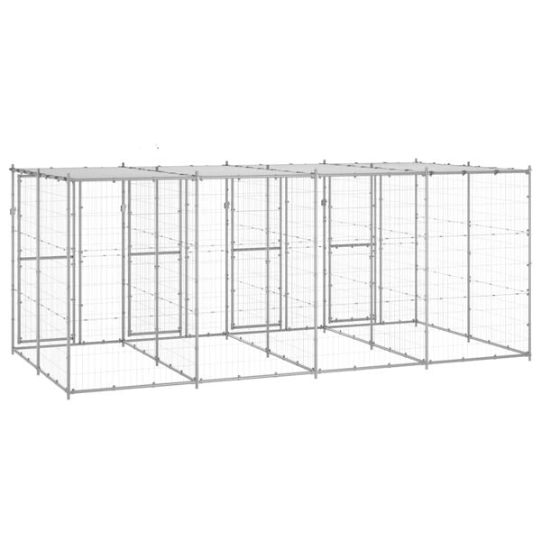 vidaXL Hondenkennel met dak 9,68 m&sup2; gegalvaniseerd staal