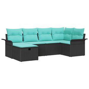 vidaXL Tuin Sofa Set met kussen 6 pcs Zwart en Turquoise poly rattan