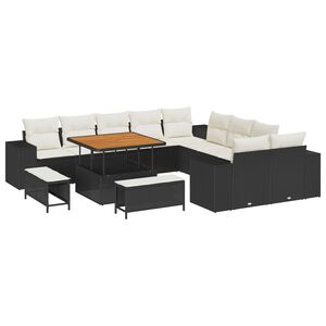vidaXL Tuin Sofa Set met kussen 13 pcs Zwart poly rattan