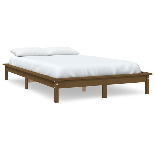 vidaXL Bedframe massief grenenhout honingbruin 135x190 cm
