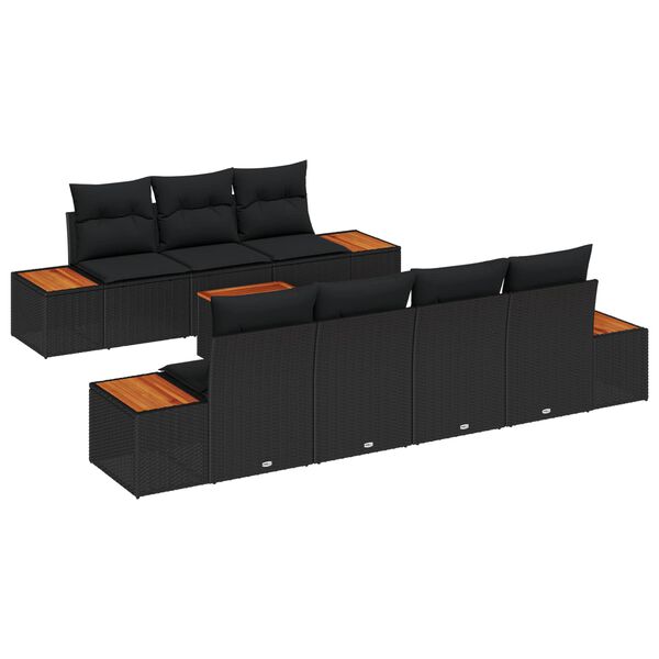 vidaXL Tuin Sofa Set met kussen met opslag 8 pcs Zwart Poly riet