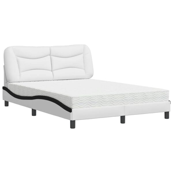 vidaXL Bed met matras "Hvar" kunstleer wit en zwart 140x190 cm