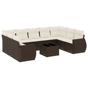 vidaXL 10-delige Loungeset met kussens poly rattan bruin