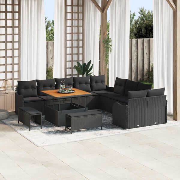 vidaXL Tuin Sofa Set met kussen met opslag met kussen 13 pcs Zwart