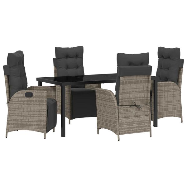 vidaXL Tuin eettafelset met kussen 5 pcs Grijs poly rattan