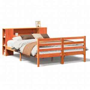vidaXL Bed met boekenkast zonder matras grenenhout wasbruin 135x190 cm
