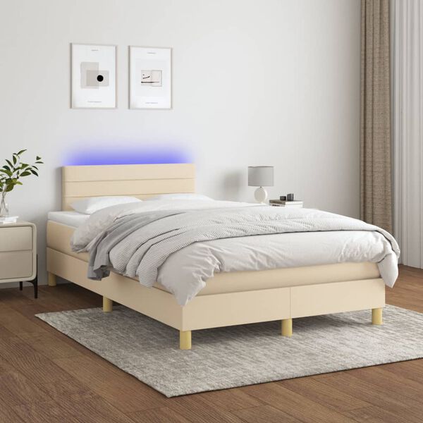 vidaXL Boxspring met matras en LED stof cr&egrave;mekleurig 120x200 cm
