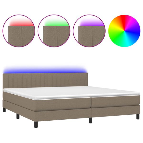 vidaXL Boxspring met matras en LED stof taupe 200x200 cm
