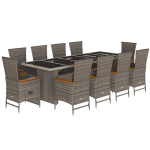vidaXL 11-delige Tuinset met kussens poly rattan grijs
