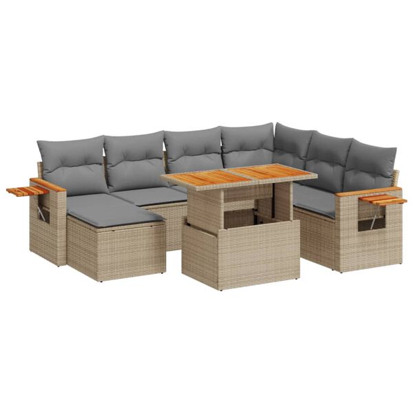 vidaXL 8-delige Loungeset met kussens poly rattan beige