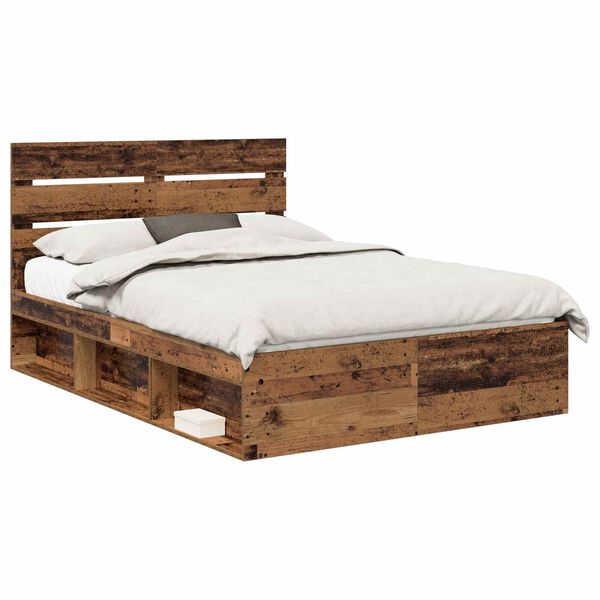 vidaXL Bedframe met hoofdeinde Oudhout 160 x 200 cm Massief grenenhout