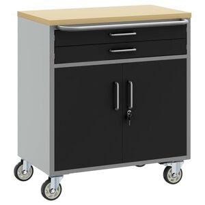 vidaXL Trolley Rolling Workbench Zwart en Grijs 75 x 45 x 85 cm
