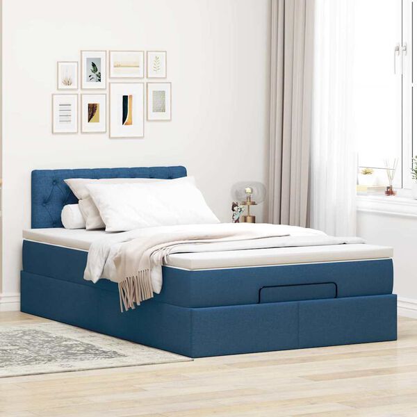 vidaXL Bed poef met matras en LED's 120x190 cm stof blauw