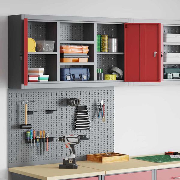 vidaXL Gereedschapskast en Pegboard Set 3 pcs Rood 100 x 20 x 115 cm