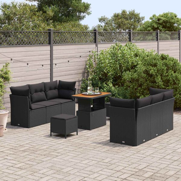 vidaXL Tuin Sofa Set met kussen 9 pcs Zwart poly rattan