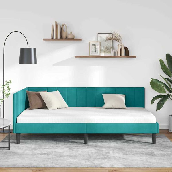 vidaXL Hoekbedframe met hoofdeinde Turquoise 90 cm x 190 cm Fluweel