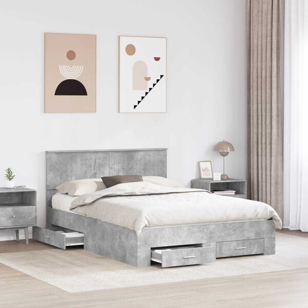 vidaXL Bedframe met hoofdeinde Beton Grijs 140 x 190 cm Bewerkt hout