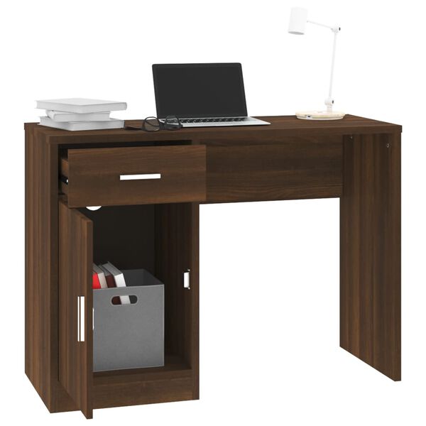vidaXL Bureau met kast en lade 100x40x73 cm bewerkt hout bruineiken