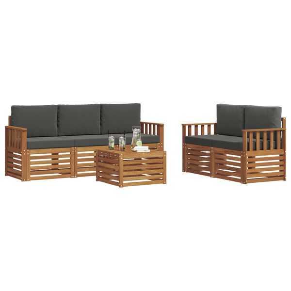 vidaXL Sofa-Sets 6 pcs Natuurlijk en Antraciet Massief Acaciahout