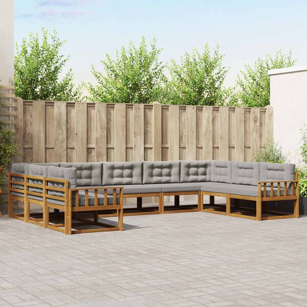 vidaXL Buiten bankenset met kussen 9 pcs Natuurlijk en Lichtgrijs