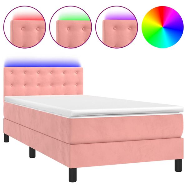 vidaXL Boxspring met matras en LED fluweel roze 100x200 cm
