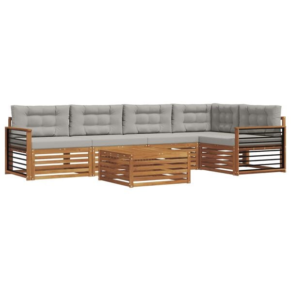 vidaXL Buiten bankenset met kussen 6 pcs Natuurlijk en Lichtgrijs