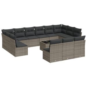 vidaXL 14-delige Loungeset met kussens poly rattan grijs