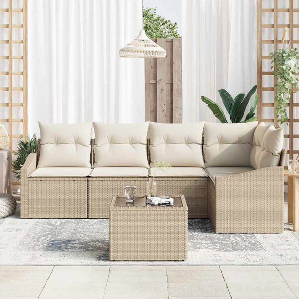 vidaXL Bankstel met kussen 6 pcs Beige poly rattan