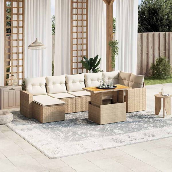 vidaXL 8-delige Loungeset met kussens poly rattan beige