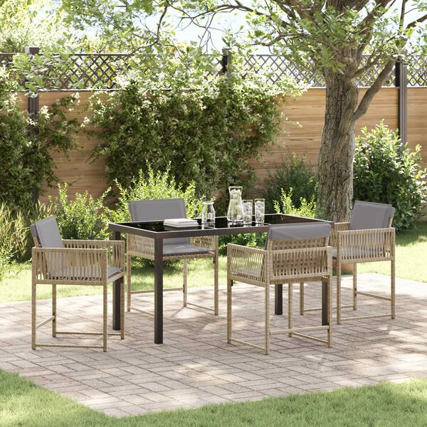vidaXL Tuin eettafelset 5 pcs Beige poly rattan