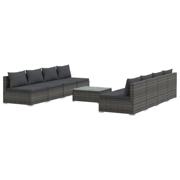 vidaXL 9-delige Loungeset met kussens poly rattan grijs
