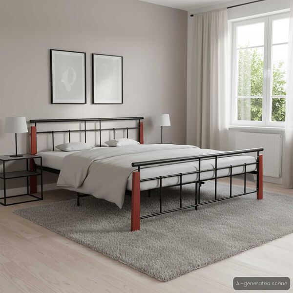 vidaXL Bedframe metaal en massief eikenhout 180x200 cm