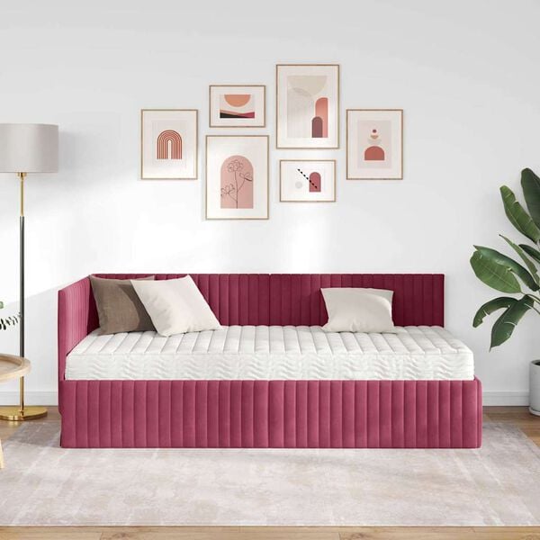 vidaXL Hoekbedframe met Matras met hoofdeinde 2 pcs Groen Fluweel