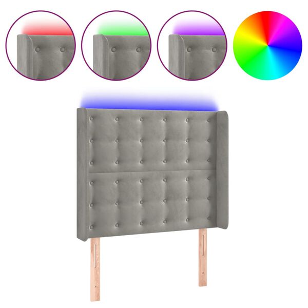 vidaXL Hoofdbord LED 93x16x118/128 cm fluweel lichtgrijs