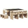 vidaXL 11-delige Tuinset met kussens poly rattan beige