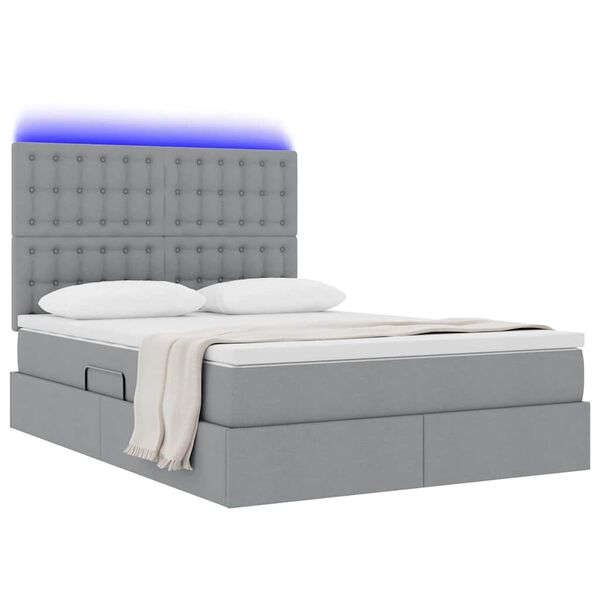 vidaXL Opbergbed met LED met matras Lichtgrijs 140 x 200 cm Polyester