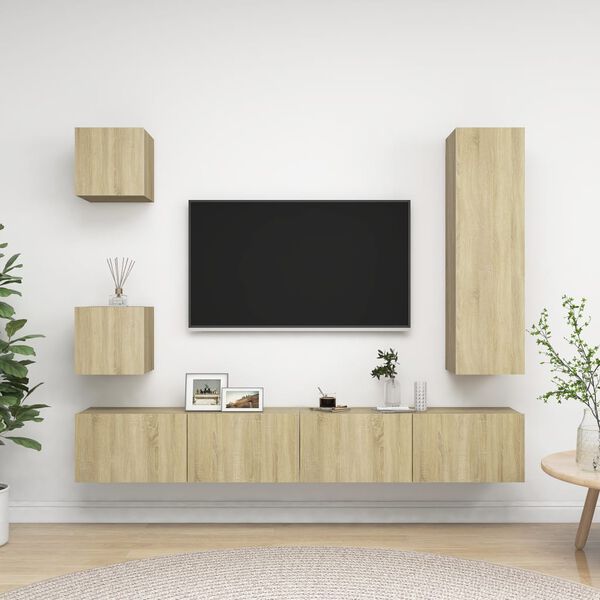 vidaXL 5-delige Tv-meubelset bewerkt hout sonoma eikenkleurig