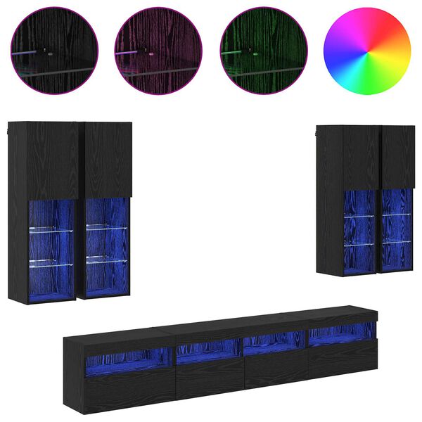 vidaXL TV Wandkast Set met LED Lichten 7 pcs Zwart Eiken